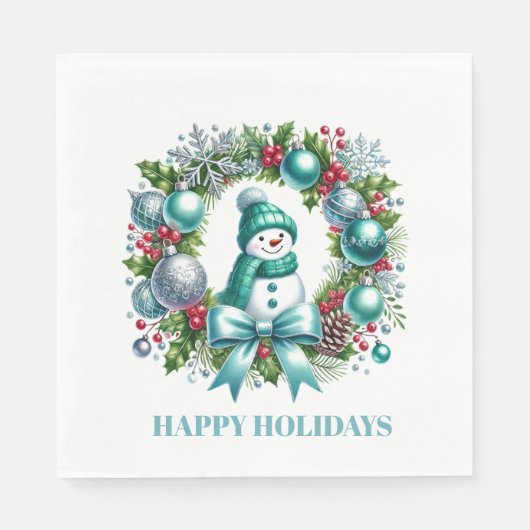 Holiday Snowman Wreath Paper Napkins Serviette (Vorderseite)