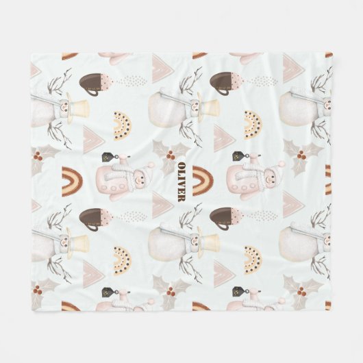 Holiday Snowmen, Hot Cocows und Rainbows Gemütlich Fleecedecke (Vorderseite (Horizontal))