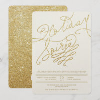 Holiday Soiree Gold Glitzer Script Stilvolles Part
