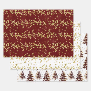 Holiday Sparkle - Elegantes Burgund, Gold und Wei Geschenkpapier Set