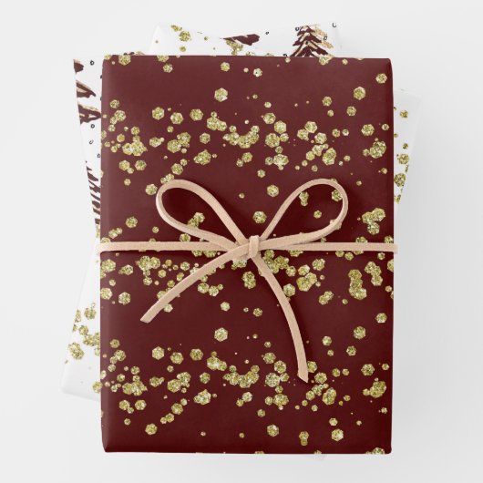 Holiday Sparkle - Elegantes Burgund, Gold und Weiß Geschenkpapier Set (Beispiel)