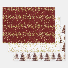 Holiday Sparkle - Elegantes Burgund, Gold und Weiß Geschenkpapier Set