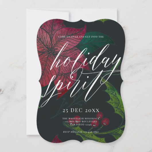 Holiday Spirit Poinsettia Weihnachtsfeier Einladung (Vorderseite)