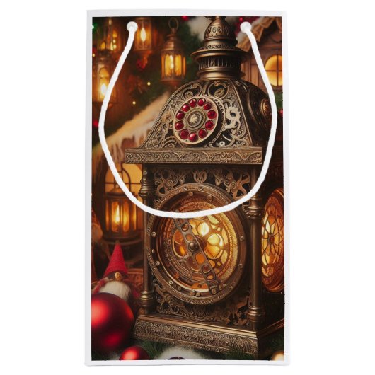 Holiday Steampunk Verziert Santa's Lantern Kleine Geschenktüte (Rückseite)