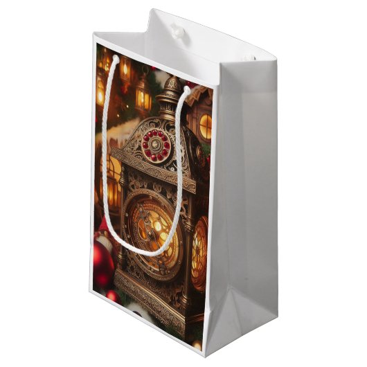 Holiday Steampunk Verziert Santa's Lantern Kleine Geschenktüte (Vorderseite Schrägansicht)
