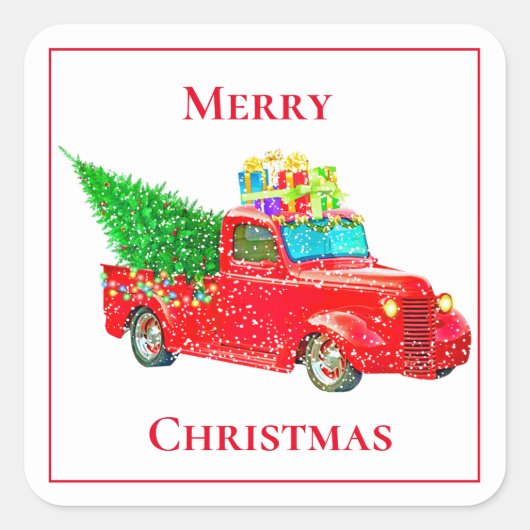 Holiday Stickers-Red Truck Quadratischer Aufkleber (Vorderseite)