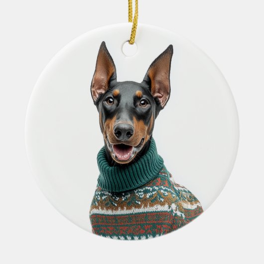 Holiday Sweater Doberman Keramik Ornament (Vorne)