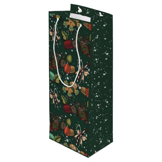 Holiday Sweets- Pine (Color) Geschenktüte Für Weinflaschen (Rückseite Schrägansicht)