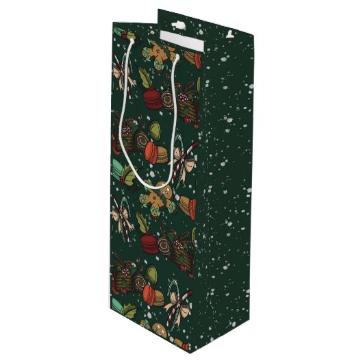 Holiday Sweets- Pine (Color) Geschenktüte Für Weinflaschen (Vorderseite Schrägansicht)