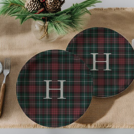 Holiday Tartan Monogram Pappteller