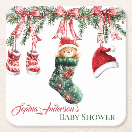 Holiday Teddy Bear Design Rechteckiger Pappuntersetzer (Vorderseite)