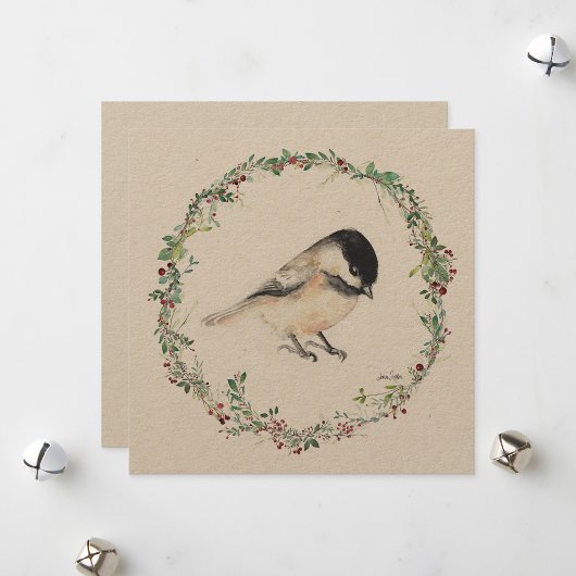 Holiday Tiny Chickadee Aquarellmalerei Feiertagskarte