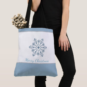 Holiday Tote Bag Blue Snowflake Frohe Weihnachten Tasche