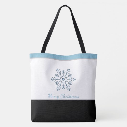 Holiday Tote Bag Blue Snowflake Frohe Weihnachten Tasche (Rückseite)