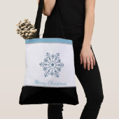 Holiday Tote Bag Blue Snowflake Frohe Weihnachten Tasche (Von Nahem)