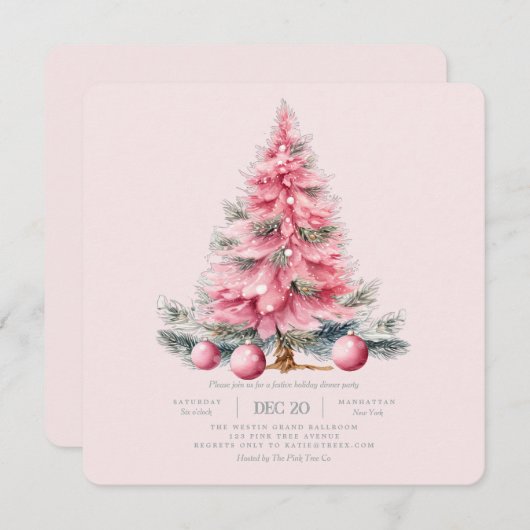 Holiday Tree Pink Abendessen Einladung (Vorne/Hinten)