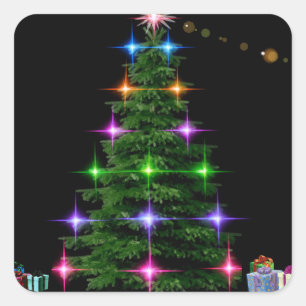 Holiday trendy Merry Christmas Tree Quadratischer Aufkleber