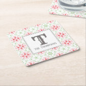 Holiday Trendy Snowflakes Christmas Monogram Rechteckiger Pappuntersetzer (angewinkelt)