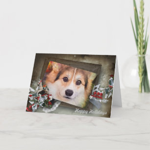 Holiday Tricolor Corgi in Holzrahmen Feiertagskarte
