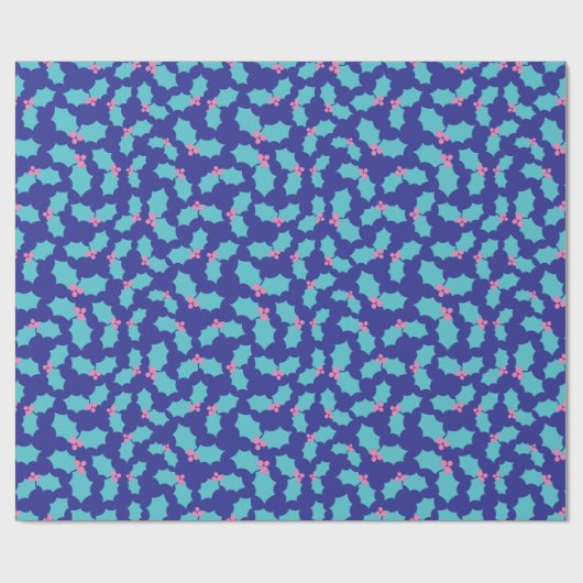 Holiday Turquoise & Pink Mistletoe Dark Blue Gift Geschenkpapier (Flach)