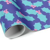 Holiday Turquoise & Pink Mistletoe Dark Blue Gift Geschenkpapier (Rolleneckpunkt)