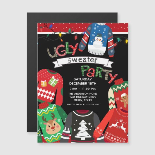 Holiday Ugly Sweater Party Magneteinladung (Vorne/Hinten)