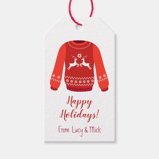 Holiday Ugly Sweater, Personalisierte Weihnachten Geschenkanhänger (Vorderseite)