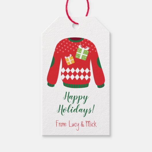 Holiday Ugly Sweater, Personalisierte Weihnachten Geschenkanhänger (Vorderseite)