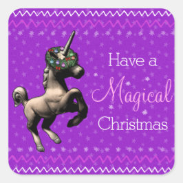 Holiday Unicorn "Magical Christmas" (Lila) Quadratischer Aufkleber