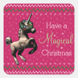 Holiday Unicorn "Magical Christmas" (Pink) Quadratischer Aufkleber