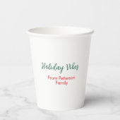 Holiday Vibes red Christmas add family name date b Pappbecher (Rückseite)