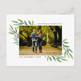 Holiday Watercolor Blätter Modernes Foto Postkarte