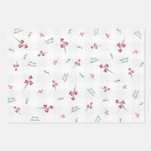 Holiday Watercolor Blue Bird Red Berries & Grüntön Geschenkpapier Set (Vorderseite 2)