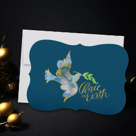 Holiday Watercolor Dove Gold Weltfrieden Feiertagskarte