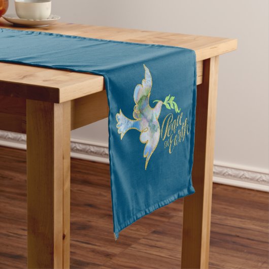 Holiday Watercolor Dove Gold Weltfrieden Kurzer Tischläufer (Beispiel)