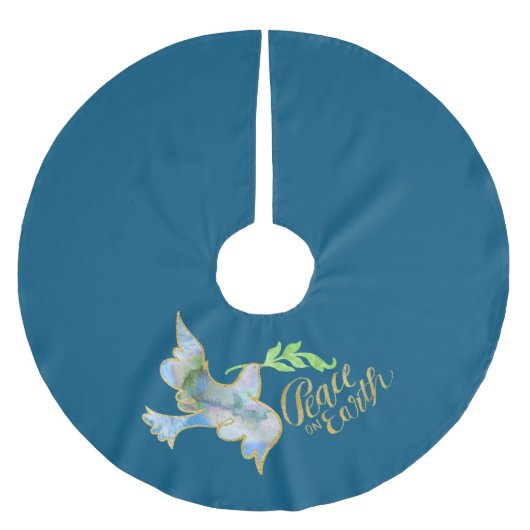 Holiday Watercolor Dove Gold Weltfrieden Polyester Weihnachtsbaumdecke (Vorderseite)