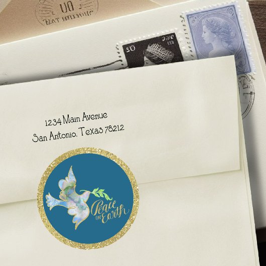 Holiday Watercolor Dove Gold Weltfrieden Runder Aufkleber