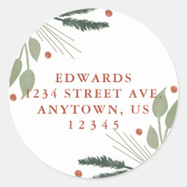 Holiday Watercolor Grüne Rücksendeadresse Runder Aufkleber