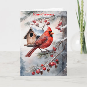 Holiday Watercolor Kardinal und Birthaus Karte