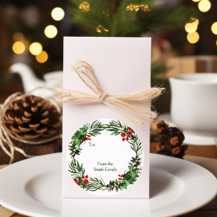 Holiday Watercolor Kranz mit Namen Runder Aufkleber