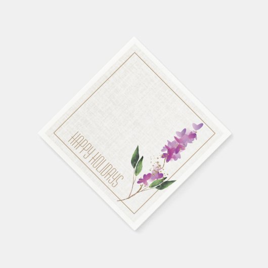 Holiday Watercolor Lila Moderne Blume Sparkone Serviette (Ecke)