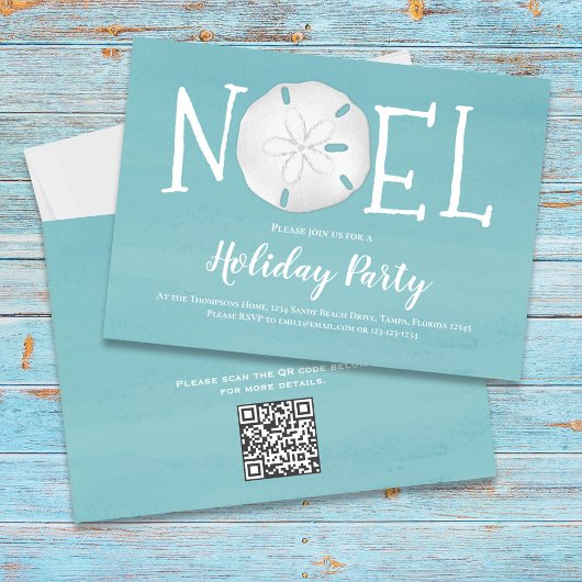 Holiday Watercolor Türkis Sand Dollar QR Code Einladung