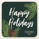 Holiday Watercolor Winter Pine Green Rechteckiger Pappuntersetzer (Vorderseite)