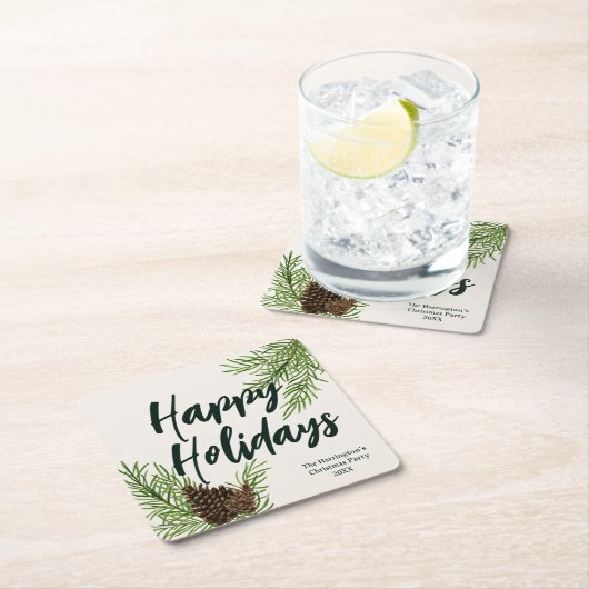 Holiday Watercolor Winter Pine Greenery Elfenbeink Rechteckiger Pappuntersetzer (Vor Ort)