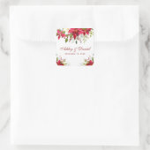 Holiday Wedding Watercolor Poinsettia Floral Red Quadratischer Aufkleber (Tasche)