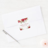 Holiday Wedding Watercolor Poinsettia Floral Red Quadratischer Aufkleber (Umschlag)