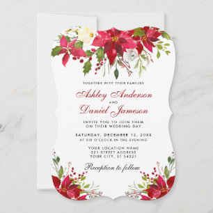 Holiday Wedding Watercolor Poinsettia Rote Flora Einladung