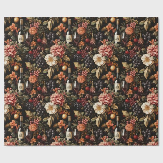 Holiday Wein Blumenmuster Weihnachten Geschenkpapier (Flach)
