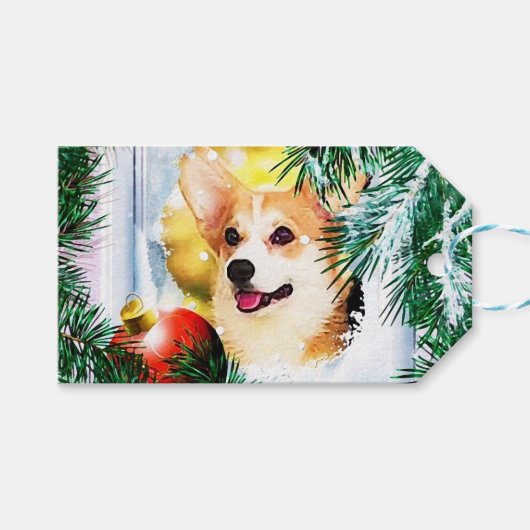Holiday Welsh Corgi im Winter Geschenkanhänger (Vorderseite (Horizontal))