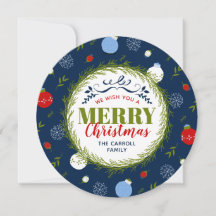 Holiday Whimsy Round Christmas Foto Card